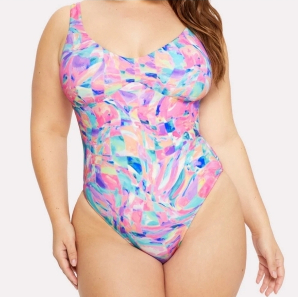 🔥 Yitty Demi One Colorful Abstract Women's Swimsuit Size 6X